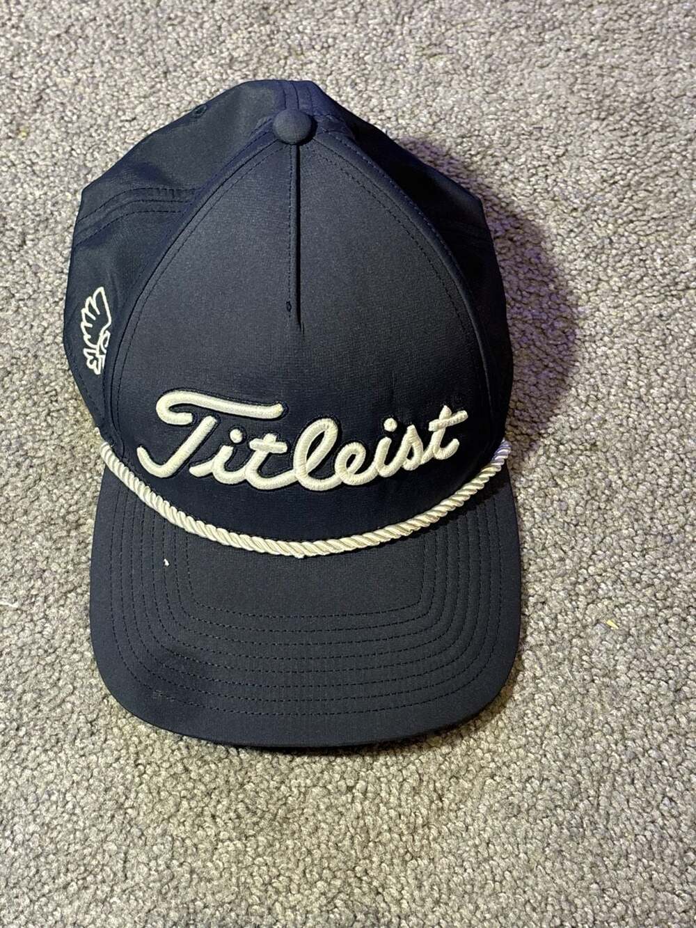 Titleist Pro V1 Footjoy FJ Golf Cap Strap Back Hat Navy Blue Used Stained Mens